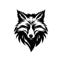 Bold monochrome illustration of a fox head with focused eyes for design