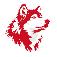 Bold red wolf head silhouette design isolated on white background vector