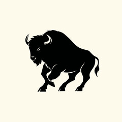 Bold silhouette of a bison running against a neutral background