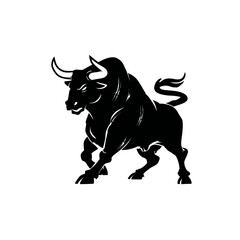 Bold silhouette of a powerful bull isolated on white background