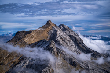 Mountain peaks landscape. High rocks in mountains. Mountain landscape. Dark mountain landscape. Mountain view