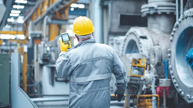 Maintenance worker capturing thermal data on foundry machinery to ensure operational safety and prevent unplanned downtime