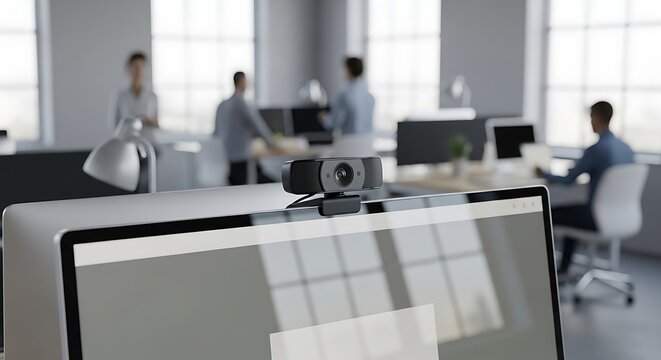 Office meeting with computer camera