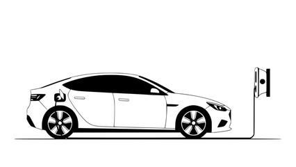 Electric car vector illustration, modern flat design, eco friendly concept, electric vehicle charging at home, clean lines, minimal background, soft colors, renewable energy theme