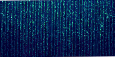 Abstract digital rain background with cascading green code on a dark blue screen © Ripan