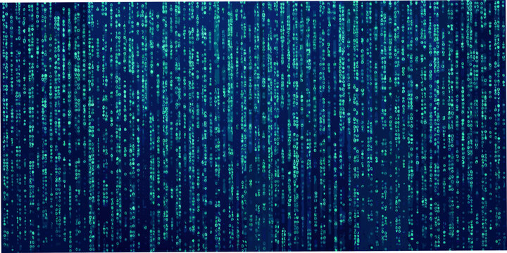 Digital rain of cascading green code on a dark blue background