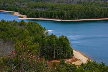 Forest lake top view. Lake in forest. Forest lake landscape. Forest lake panorama