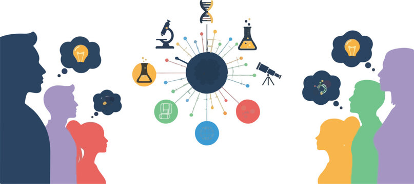 AI Supporting Interdisciplinary Scientific Research Collaboration Illustration