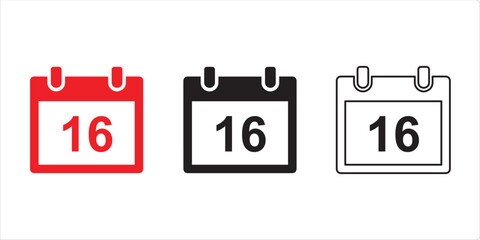 Calendar Icon Set: A trio of calendar icons displaying the number 16 in various design, representing scheduling and planning