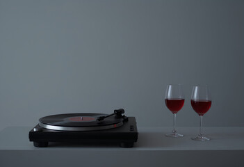 A stock photo capturing a romantic, analog listening moment, ideal for advertising audio gear, wine, and date-night experiences.