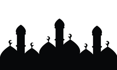 Islamic mosque silhouette skyline with crescent moon and minarets © rendi