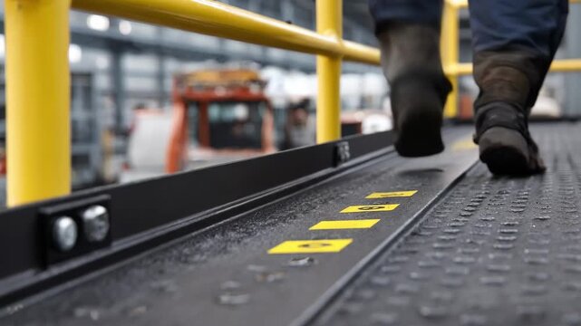 Detailed view of studded antislip material on a workplace platform featuring raised studs to provide extra grip and reduce accident risks.