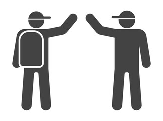 backpaker man hand up icon