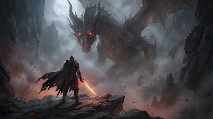 Brave Warrior Standing Against Giant