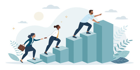 Obraz premium Diverse Business Professionals Collaborating for Growth and Success Achievement Concept Illustration