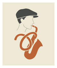 Minimalist Musician Profile Illustration Playing Saxophone