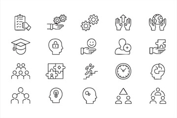 Fototapeta premium Leadership Training and Personal Growth Line Icons for Interfaces