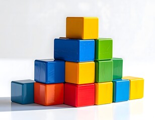 Naklejka premium Close-up of colorful toy building blocks stacked neatly isolated on white background