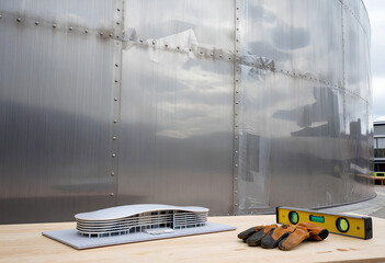 A detailed macro showcasing the precision of fabricated steel panels with protective film, highlighting modern manufacturing quality.