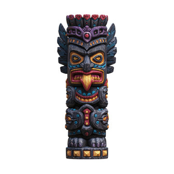 Vibrant ancient tribal totem pole illustration, a powerful symbol of indigenous heritage and mystical cultural legacy
