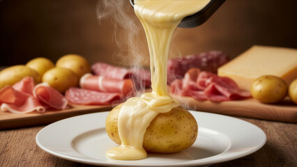 Fromage fondu qui file sur pomme de terre