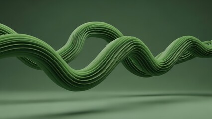 Serpentine, textured, green, 3D abstract object, smoothly flowing across a muted background
