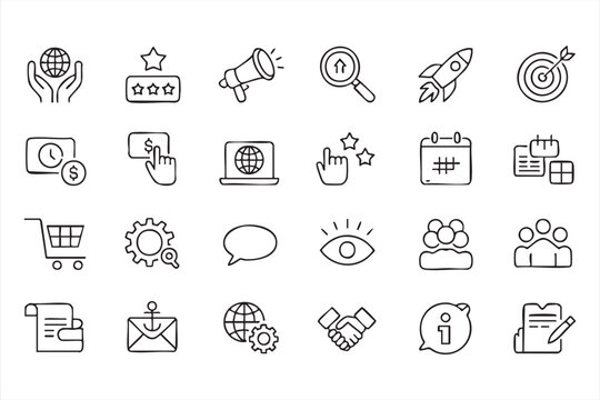 Business Promotion Line Icons for Digital Marketing Platforms