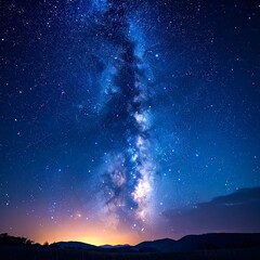 Night sky vista of a glittering galaxy, celestial bodies shine