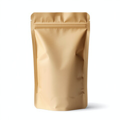 A blank golden-brown stand up pouch bag on a white background for product packaging mockup