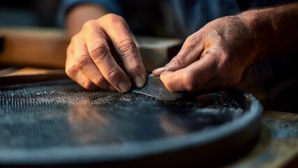 Closeup of hands applying epoxy to restore a scratched Teflon nonstick surface on cookware highlighting meticulous repair techniques.