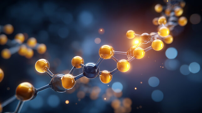 Cortisol molecular structure visualization, stress hormone in scientific detail, biochemical composition, steroid hormone, molecular model, with copy space