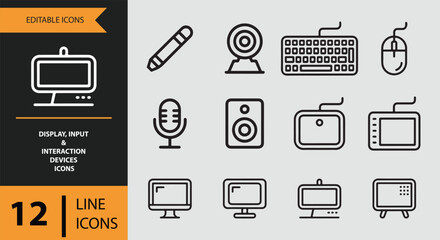 A comprehensive set of line icons for various display, input, and interaction devices