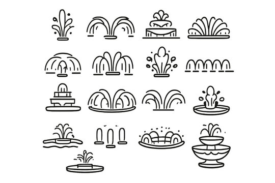 Collection of fountain icons in outline style