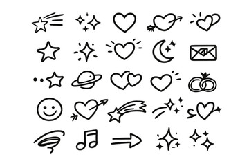 Fototapeta premium Collection of Black Hand-Drawn Icons on Gray Gradient Background