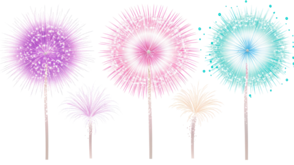 Set of vector holiday fireworks on transparent background