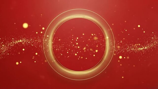 Golden Ring on a Red Canvas: A radiant golden ring, the focal point against a vibrant red backdrop, is framed by a dazzling cascade of shimmering particles, creating a sense of luxury and elegance.