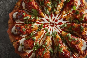 Delicious chicken wings garnished with herbs, served on a dark stone background, perfect for a festive gathering.