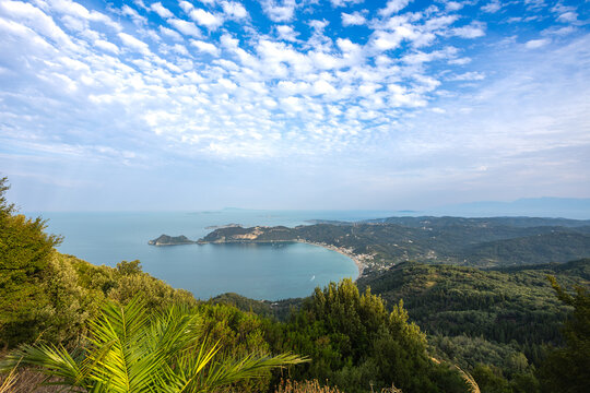 Panorama of Corf with the Ag. Georgios beach and Porto Timoni from Helidoni viewpoint