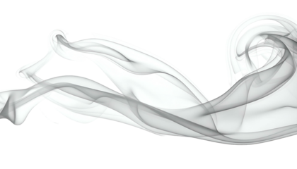 Wispy, ethereal cloud of gray smoke gently swirling against a transparent background
