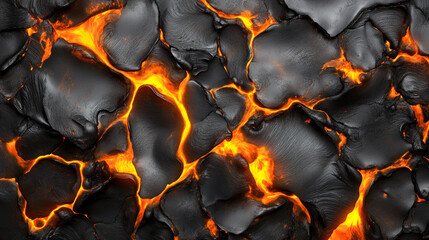 Fiery molten lava texture with glowing veins and cracked black rock