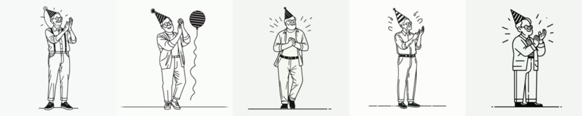 vector line art full body of grandfather clapping in party © Vector