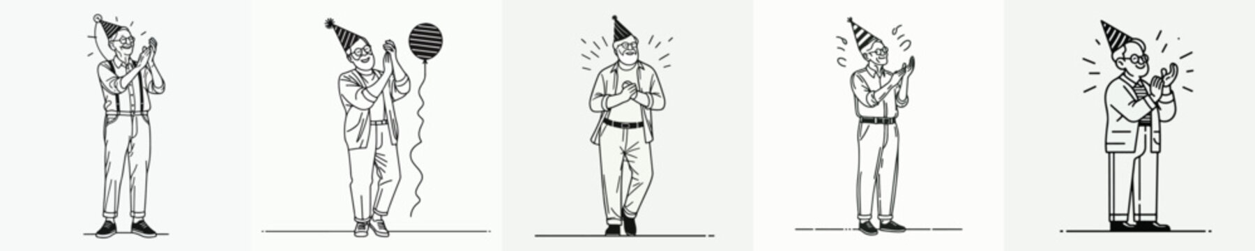 vector line art full body of grandfather clapping in party