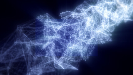 Abstract network of glowing blue connections and nodes forming a digital web structure on a dark surface