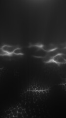 Dark monochrome glowing landscape with fine electrical web texture and luminous energy nodes