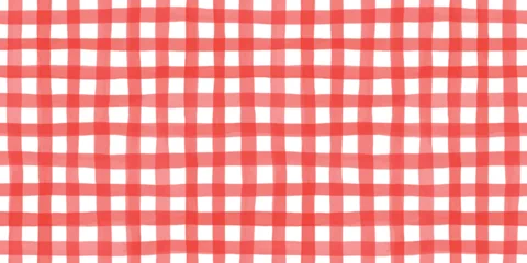 Seamless hand painted red gingham check pattern with soft watercolor texture. Warm cheerful plaid background ideal for fabric, wallpaper, packaging, stationery, kitchen and summer designs © Hulinska Yevheniia