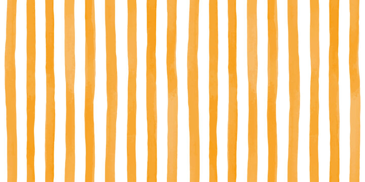 Beautiful seamless pattern with Orange yellow watercolor stripes. hand painted brush strokes, striped background. Vector illustration.