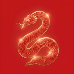 Chinese Zodiac Snake Symbol for Lunar New Year Celebration, Year of the Snake Chinese Zodiac Illustration in Red and Gold. 