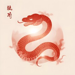 Chinese Zodiac Snake Symbol for Lunar New Year Celebration, Year of the Snake Chinese Zodiac Illustration in Red and Gold. 