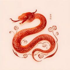 Chinese Zodiac Snake Symbol for Lunar New Year Celebration, Year of the Snake Chinese Zodiac Illustration in Red and Gold. 