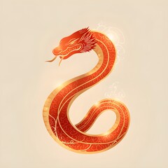 Chinese Zodiac Snake Symbol for Lunar New Year Celebration, Year of the Snake Chinese Zodiac Illustration in Red and Gold. 